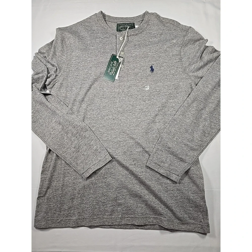 Polo Country Ralph Lauren Mens L/S Gray Medium Henley Shirt Logo Classic Fit nwt